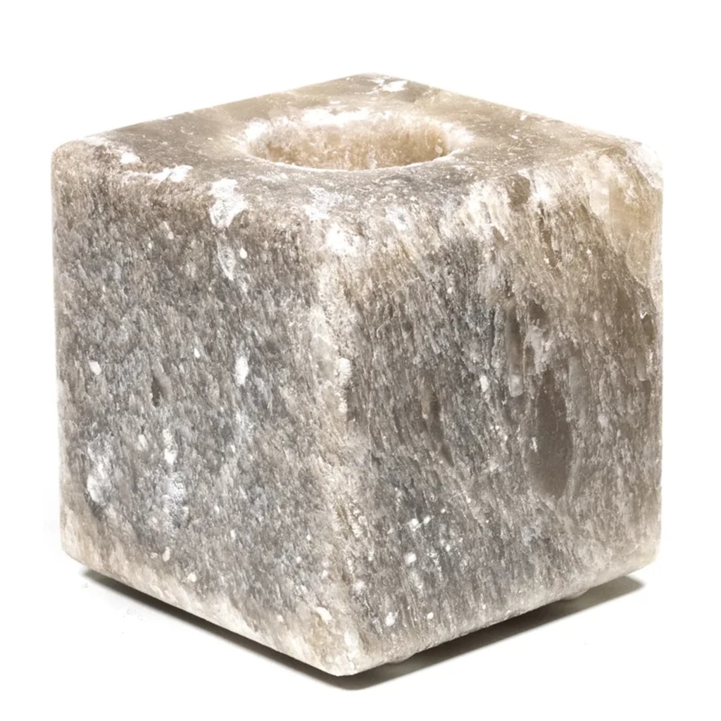[8720088296165] Bougeoir en cristal de sel cube grise -- 1350g