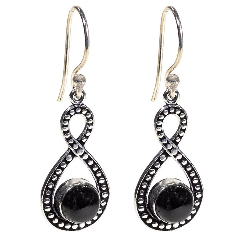 [8720088296585] Boucles d'oreilles avec tourmaline noire| 4cm