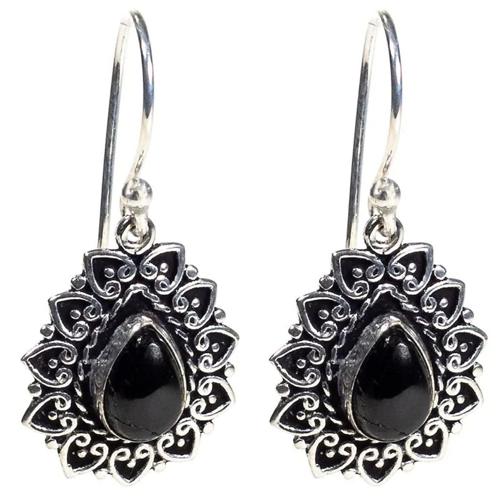 [8720088296592] Boucles d'oreilles tourmaline noire| 3.5cm