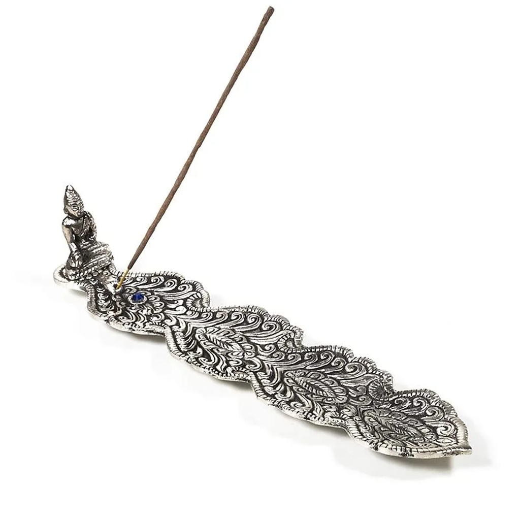 Brûleur Incence Bouddha feuille coul. d'argent | 25x5.5x5 cm