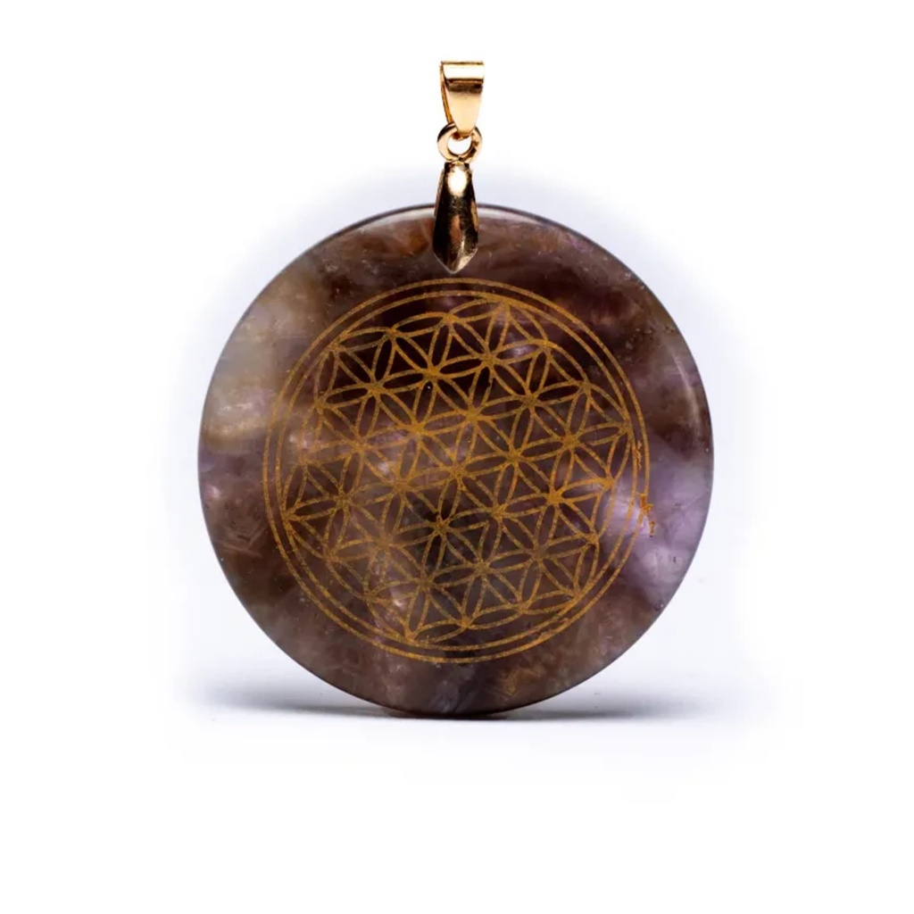 Pendentif améthyste avec fleur de vie couleur or -- 4,5cm