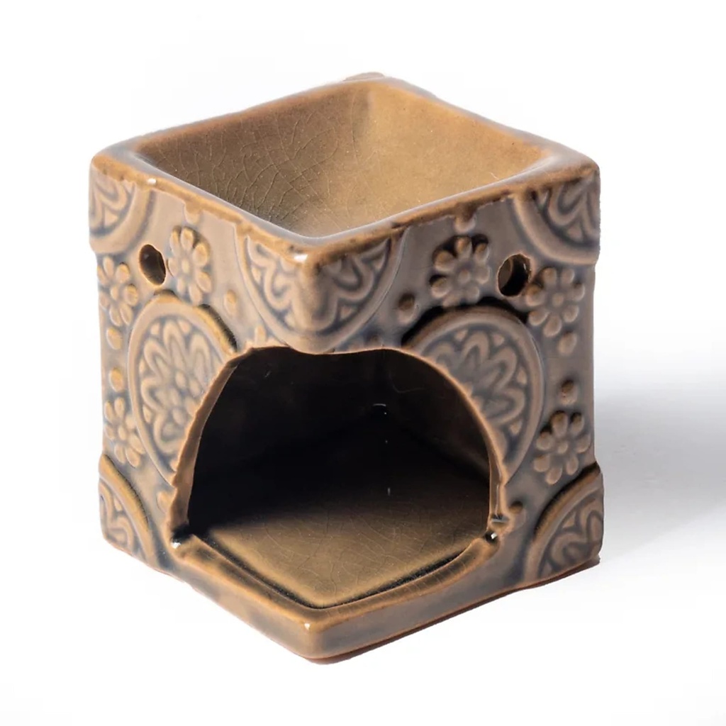 Brûleur cire à fondre aromatique fleurs beige | 8x6.5cm