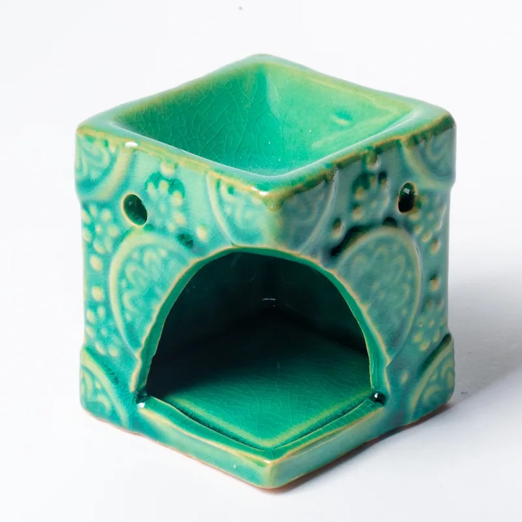 Brûleur cire à fondre aromatique fleurs vert | 8x6.5cm