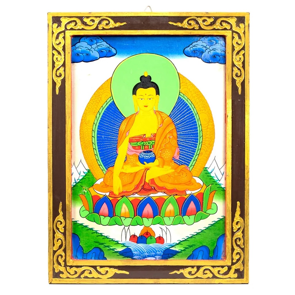 Bouddha shakyamuni thangkha Panneau en bois | 33x44 cm