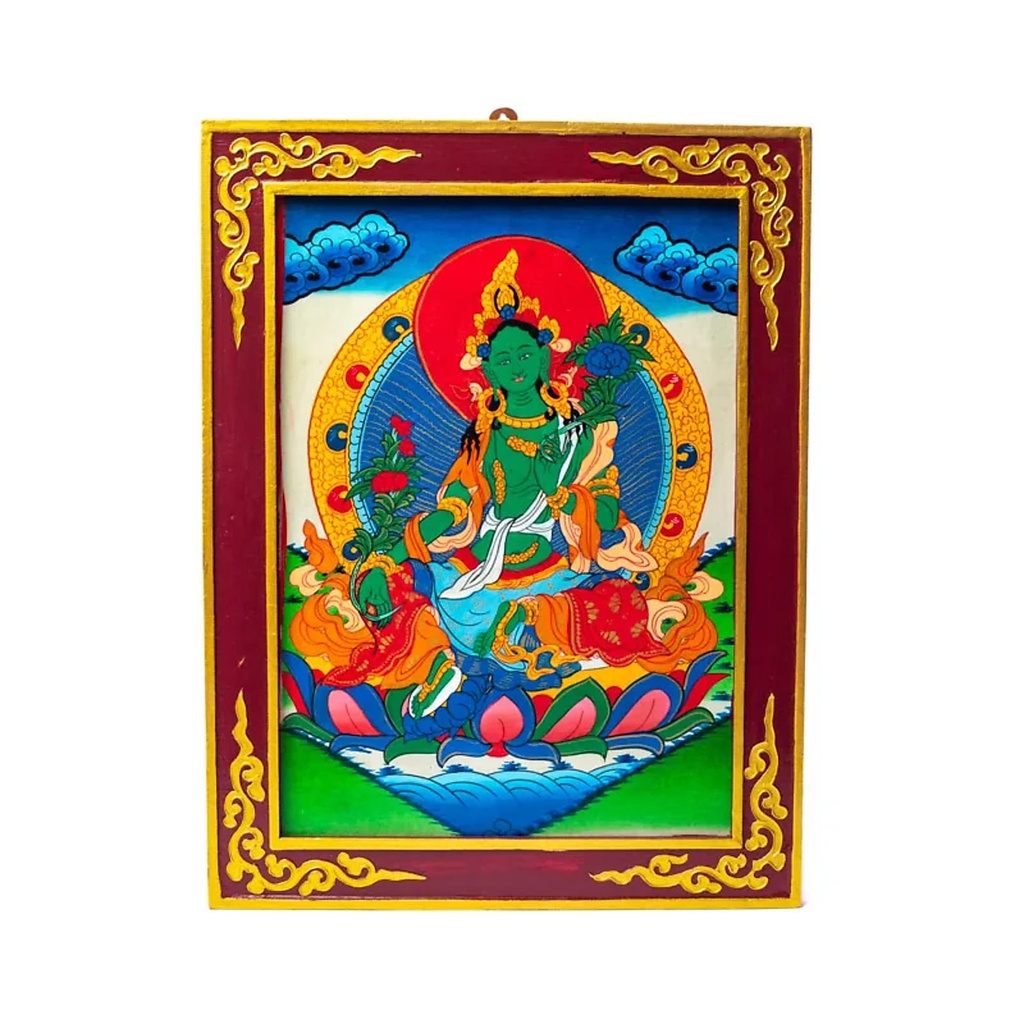 Tara Verte Thangkha panneau en bois | 33x44 cm