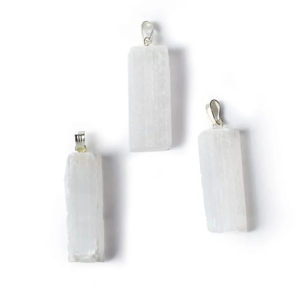 Pendentif pierre précieuse sélénite blanche brute | ±4cm