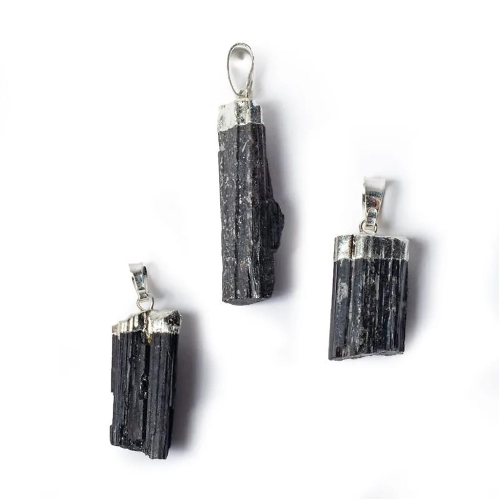 Pendentif pierre précieuse tourmaline noire brute | ±3-4.5 cm
