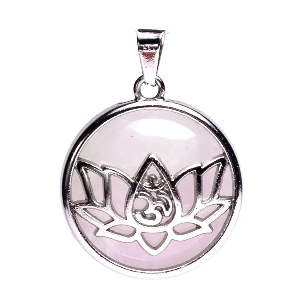 Pendentif Lotus Om avec Quartz rose | 3cm