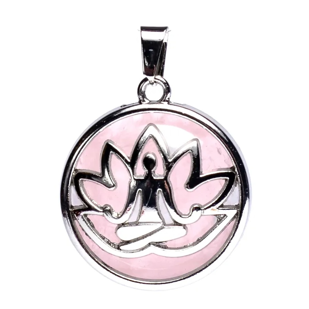 Pendentif Méditation Lotus avec Quartz rose | 3cm