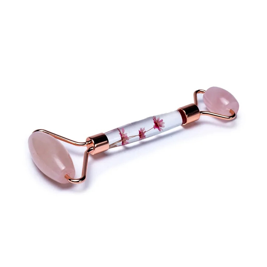Rouleau de massage en Quartz rose fleurs roses | 70g; 14cm