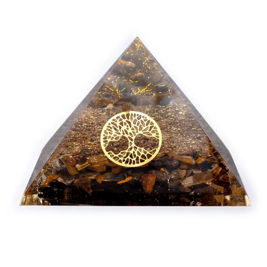 Pyramide Oeil de tigre avec Arbre de vie | 7x7x6cm