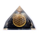 Pyramide en Cristal à pointes de tourmaline noire avec Fleur