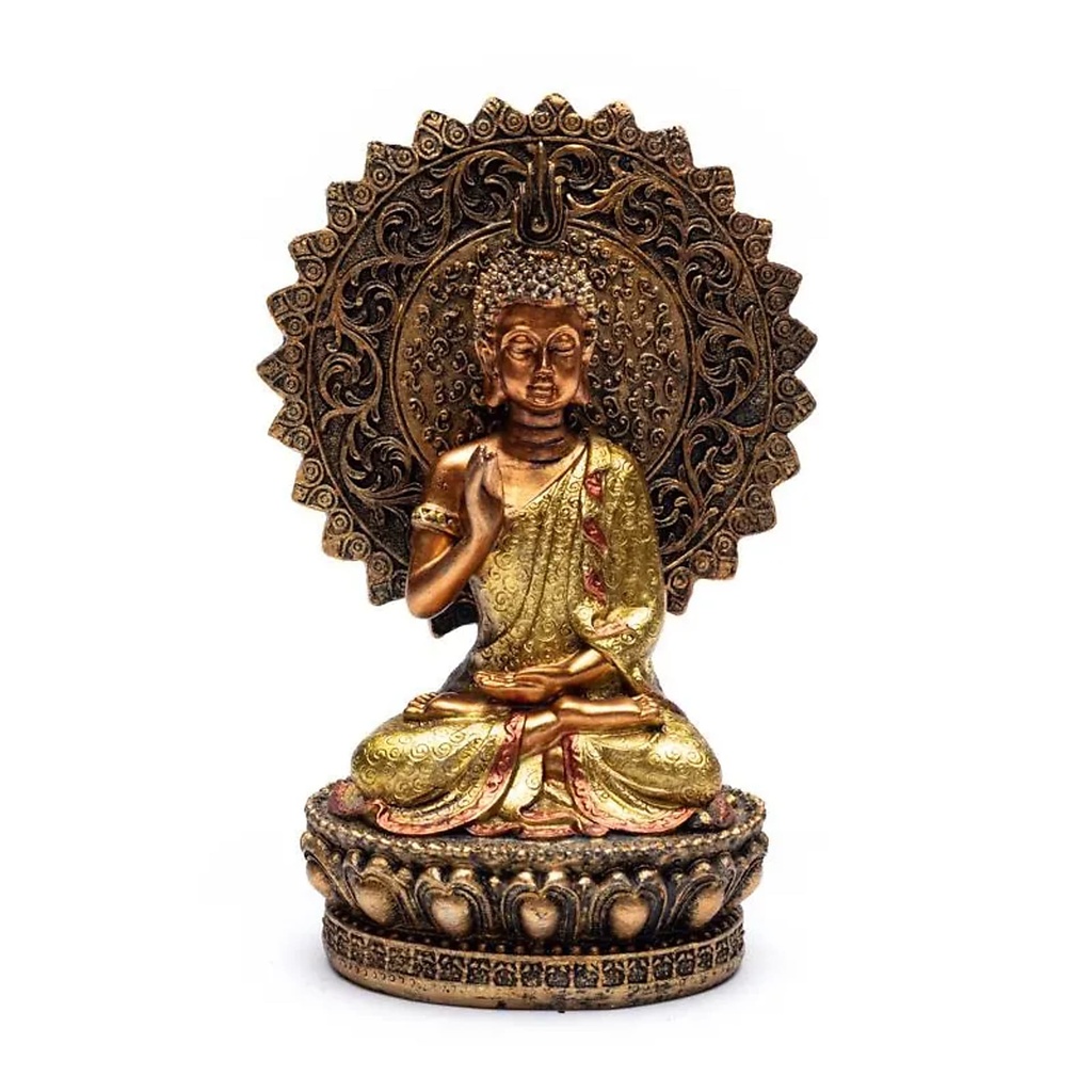 Bouddha de la Réassurance avec aura et trône | 356 g; 12.8x8x18.5 cm