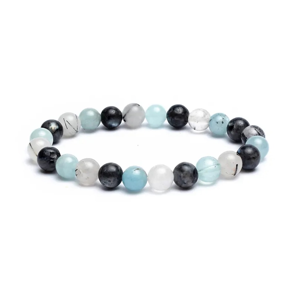 Bracelet Chips Aigue-marine/ Labradorite/ Quartz tourmaline