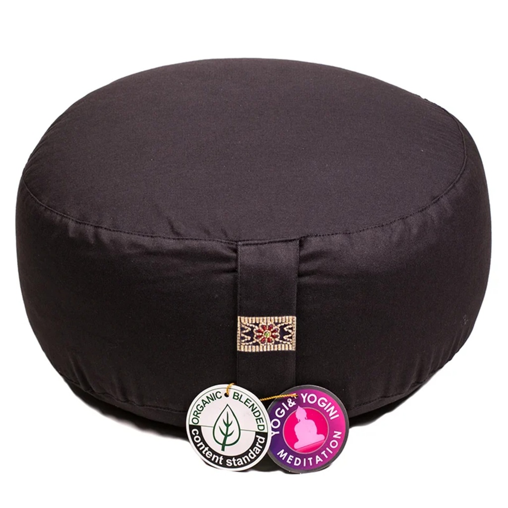 Coussin de méditation noir coton BIO plus doux -- 33x17 cm