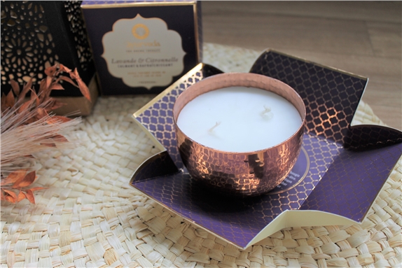 [8903833911722] Tridosha Lavande Citronnelle Bougie parfumée 2 mèches en pot