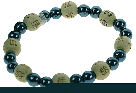 Bracelet Hématite Perles rondes 8 mm et Perles bois 1 cm