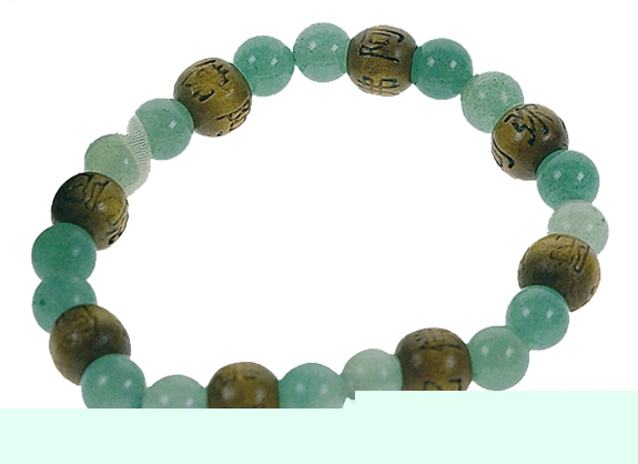 Bracelet Aventurine Verte Perles rondes 8 mm et Perles bois 1 cm