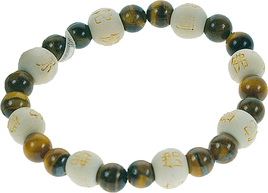 Bracelet Oeil de tigre Perles rondes 8 mm et Perles bois 1 cm