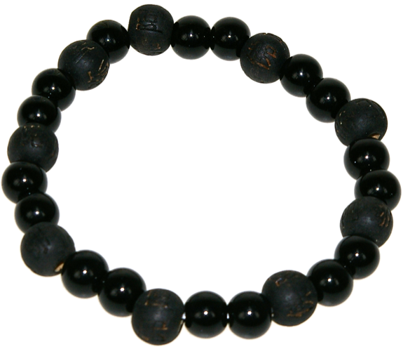 Bracelet Onyx Perles rondes 8 mm et Perles bois teinté noir 1 cm