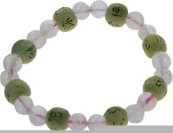 Bracelet Quartz rose Perles rondes 8 mm et Perles bois 1 cm