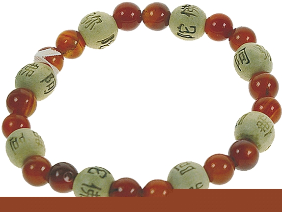 Bracelet Cornaline Perles rondes 8 mm et Perles bois 1 cm