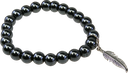 Bracelet Hématite Perles rondes 8 mm et Breloque plume