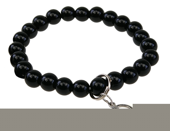 Bracelet Onyx Perles rondes 8 mm et Breloque symbole paix
