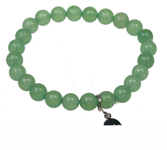 Bracelet Aventurine Verte Perles rondes 8 mm et Breloque chance