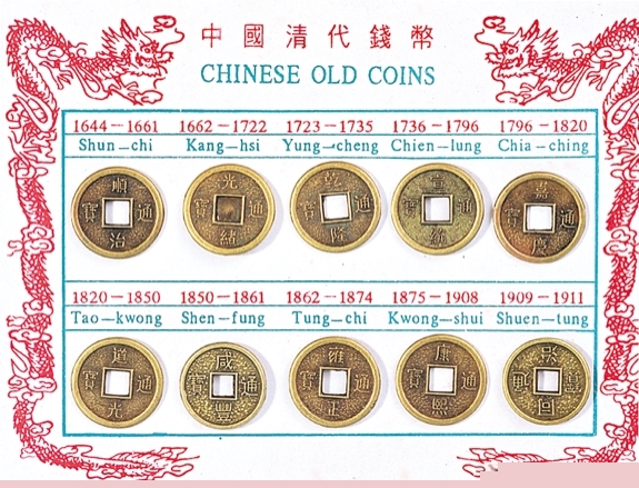 Pièces chinoises laiton - planche 10 pièces