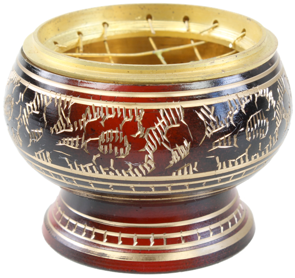 Brûle-encens incrustations noir/bordeau/or