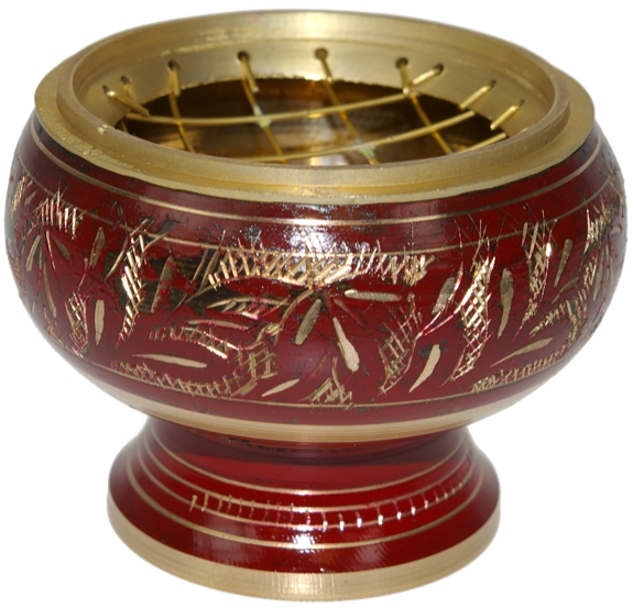 Brûle-encens incrustations or/rouge