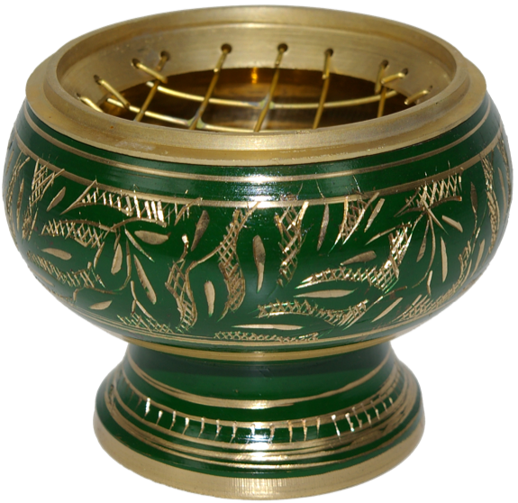 Brûle-encens incrustations or/vert