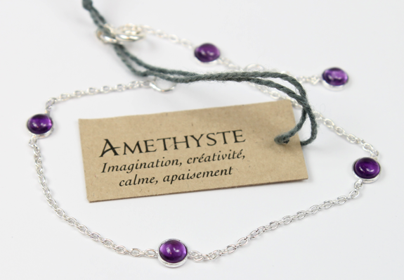 Bracelet pierres Amethyste 4 mm - Argent 925
