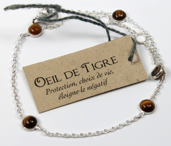 Bracelet pierres Oeil de Tigre 4 mm - Argent 925