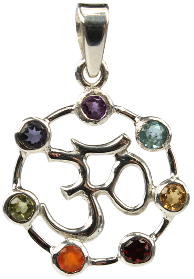 Pendentif Pierres des Chakras Argent 925 Om