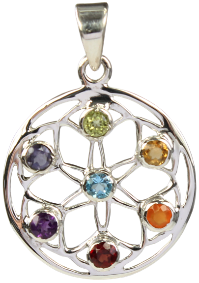 Pendentif Pierres des Chakras Argent 925 Mandala