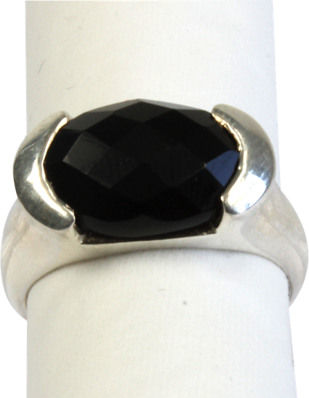 [3660341306642] Bague argent Onyx noir facetté - Taille 53
