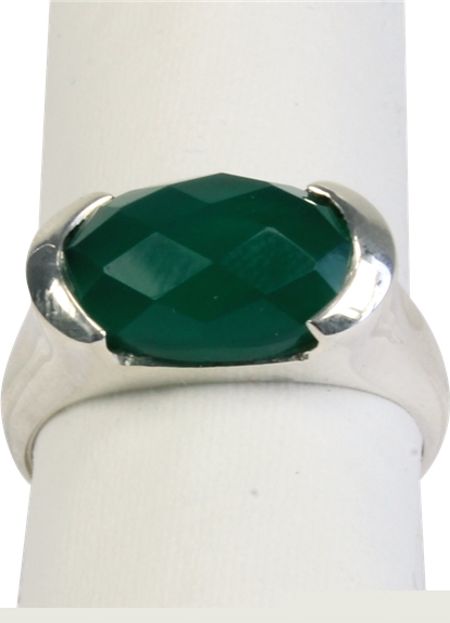 Bague argent Onyx vert facetté - Taille 56
