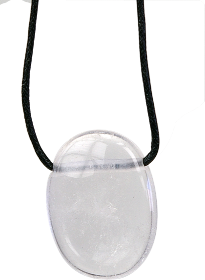 Collier Cristal de Roche Pierre ovale percée Cordon noir