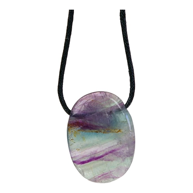 [3660341322437] Collier Fluorite Pierre ovale percée Cordon noir