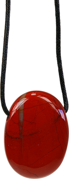 Collier Jaspe Rouge Pierre ovale percée Cordon noir
