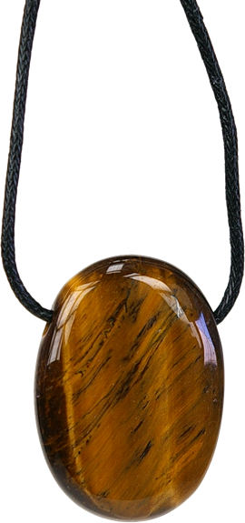 Collier Oeil de Tigre Pierre ovale percée Cordon noir