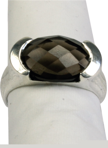 Bague argent Quartz fumé facetté - Taille 54