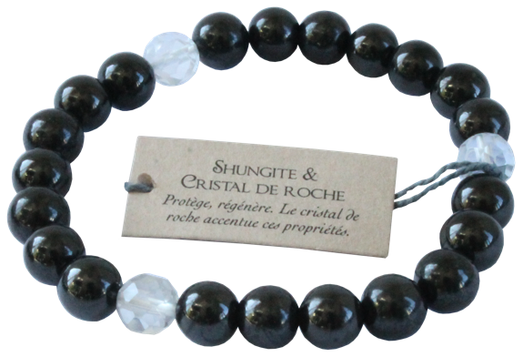 Bracelet Shungite et Cristal de roche Perles rondes 8 mm