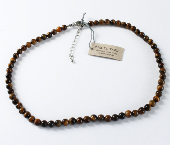 Collier Oeil de Tigre Perles rondes 6 mm
