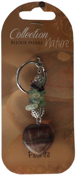 Porte-clef cœur et pierres baroques - Fluorite