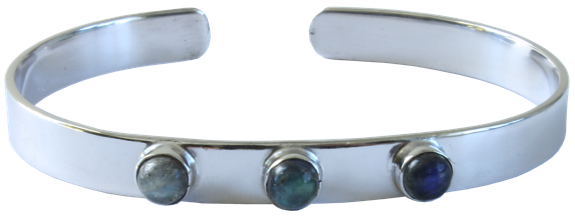 Jonc métal argenté avec 3 pierres de Labradorite