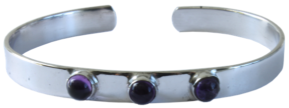 Jonc métal argenté avec 3 pierres d'Améthyste