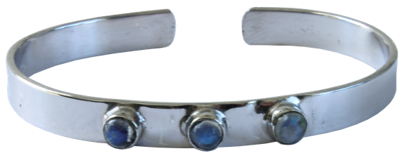 Jonc métal argenté avec 3 pierres de Pierre de Lune